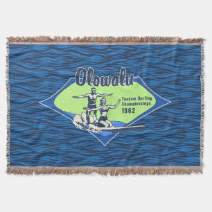 Tandem Surfing Hawaiian Vintage Surf Design Throw Blanket