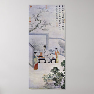 Tang Yin - The poet and two courtesans Poster
