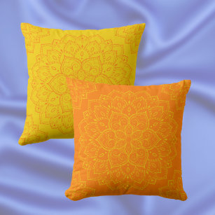 Tangelo Orange and Empire Yellow Boho Mandala Cushion