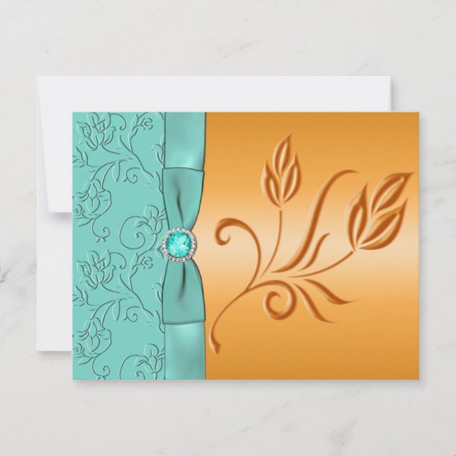 Tangerine and Aqua FAUX Jewelled RSVP Card (Front)