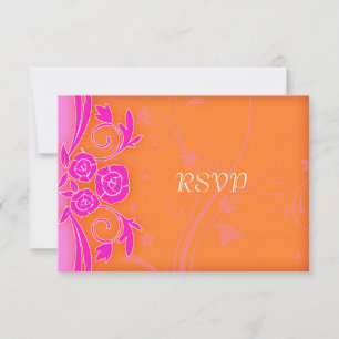 Tangerine and Flaming Pink Roses Wedding RSVP Card