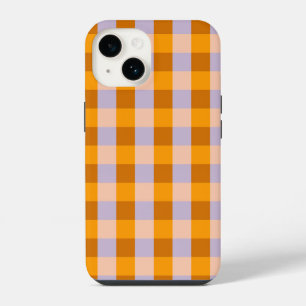 Tangerine and lavender gingham checks iPhone 14 case