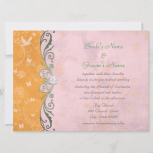 Tangerine and Pink Floral Wedding Invitations