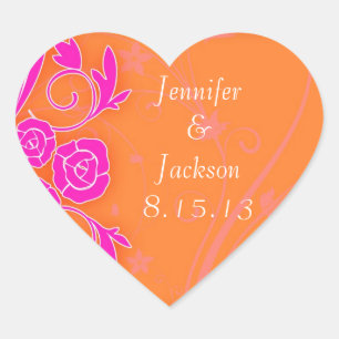 Tangerine and Pink Roses Wedding Stickers