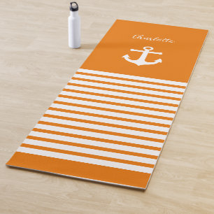 Tangerine and White Stripes Nautical  Personalised Yoga Mat