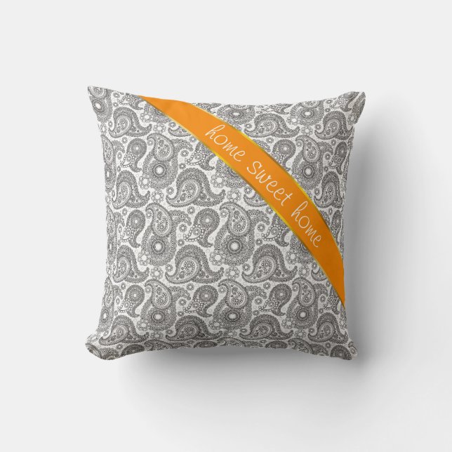 Tangerine Black Paisley Cushion (Front)