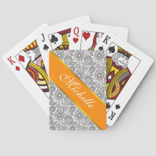 Tangerine Black Paisley Playing Cards
