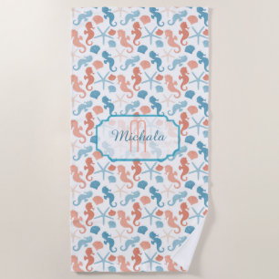 Tangerine Blue Nautical Monogram Beach Towel