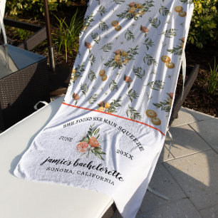 Tangerine Botanical   Citrus Bachelorette Weekend Beach Towel