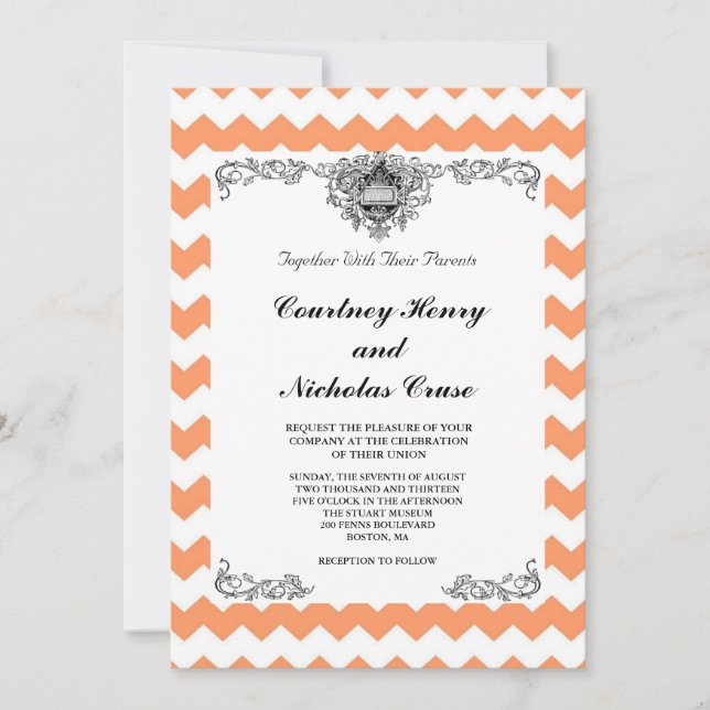 Tangerine Chevron Wedding Invitations (Front)