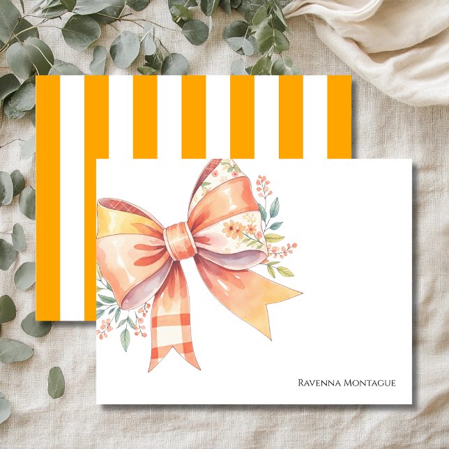 Tangerine Chic Big Bow Floral Thank You Note Card (Creator Uploaded)