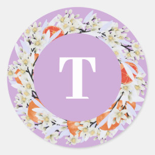 Tangerine Citrus Blooming Branches Wreath Floral Classic Round Sticker