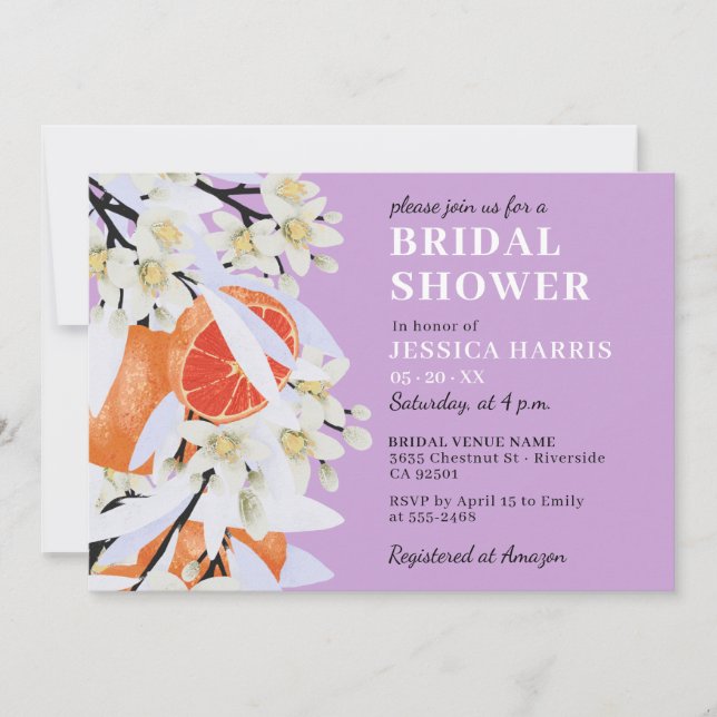 Tangerine Citrus Blooming Branches Wreath Floral Invitation (Front)