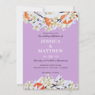 Tangerine Citrus Blooming Branches Wreath Floral Invitation
