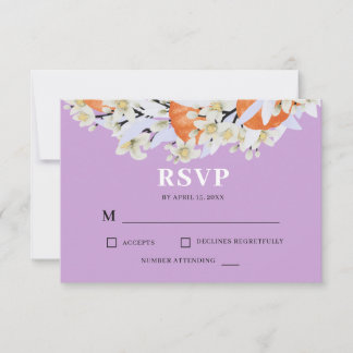 Tangerine Citrus Blooming Branches Wreath Floral RSVP Card