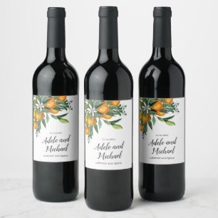 Tangerine Citrus Blossom Fruit Wedding Wine Label