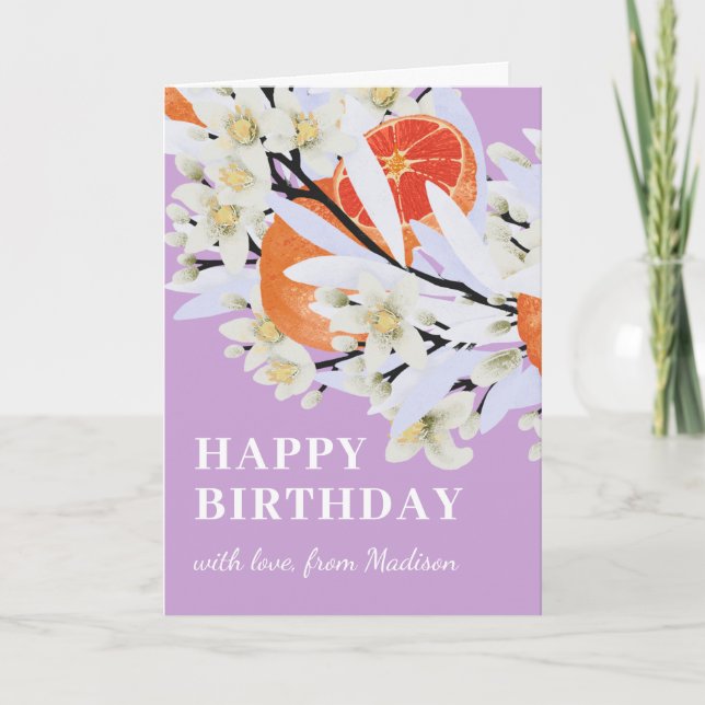 Tangerine Citrus Botanical Wreath Floral Birthday Card (Front)