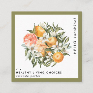 Tangerine Citrus Orchard Boho Botanical Square Business Card