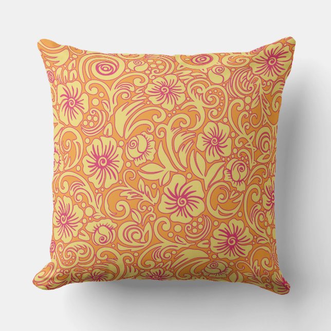Tangerine Floral Dream Pattern Pillow (Front)