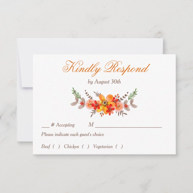 Tangerine Floral Wedding Rehearsal Dinner RSVP Card (Front)
