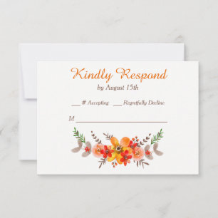 Tangerine Floral Wreath Wedding RSVP Card