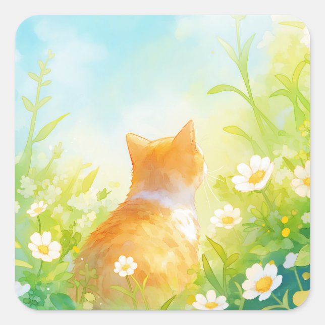Tangerine Flower Garden Square Sticker (Front)