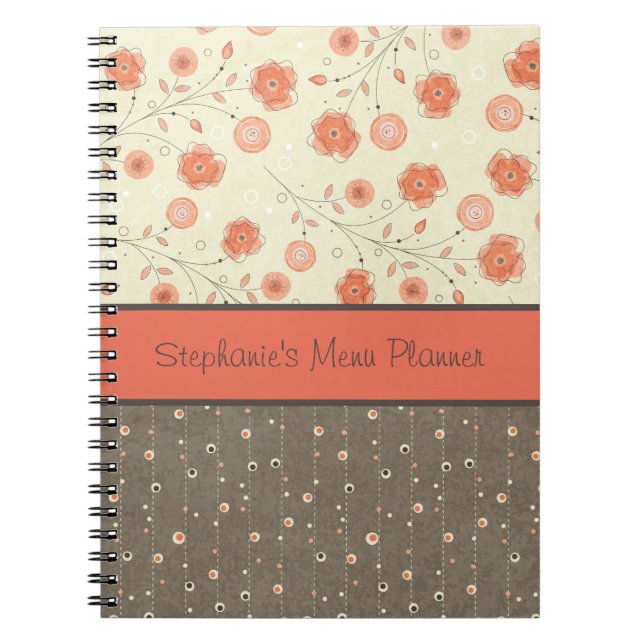 Tangerine Grey Flowers Personalised Notebook (Front)