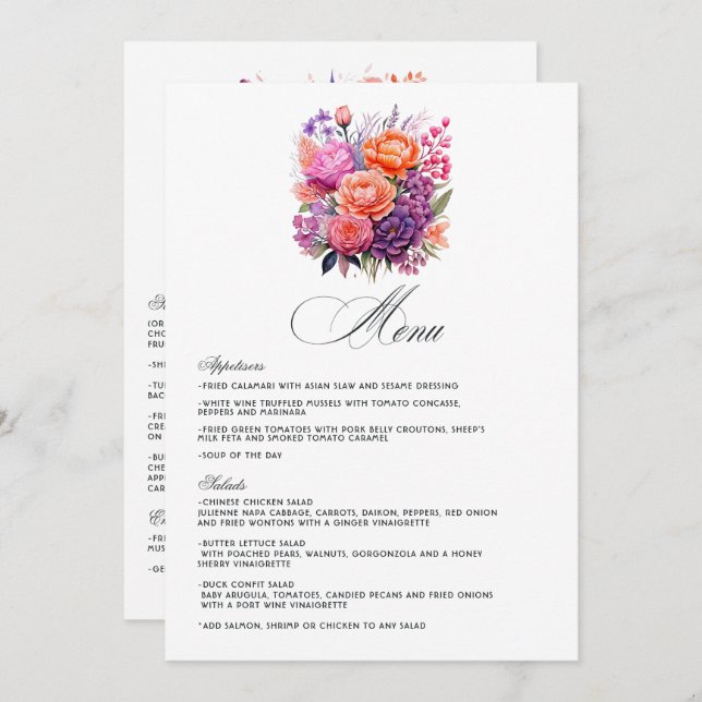 Tangerine, Hot-Pink & Royal Purple Menu (Front/Back)