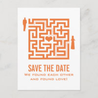 Tangerine Love Maze Save the Date Postcard