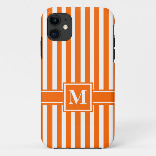Tangerine Modern Stripe with Monogram Case-Mate iPhone Case