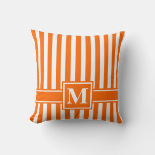 Tangerine Modern Stripe with Monogram Cushion