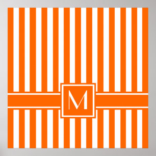 Tangerine Modern Stripe with Monogram Poster