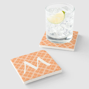 Tangerine Moroccan Damask with Monogram Stone Coaster