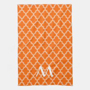 Tangerine Moroccan Moods Quatrefoil with Initial Tea Towel