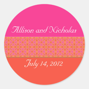 Tangerine Orange and Pink Wedding favour stickers