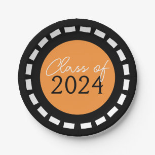 Tangerine Orange & Black Filmstrip Graduation Paper Plate
