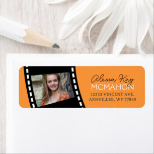 Tangerine Orange & Black Filmstrip Return Address