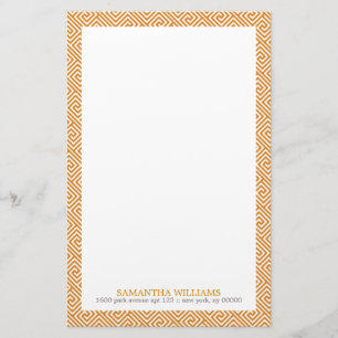 Tangerine Orange Greek Key Pattern Stationery