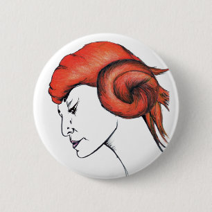 Tangerine Orange Haired Girl Original Art Portrait 6 Cm Round Badge