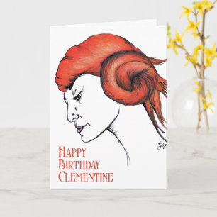 Tangerine Orange Haired Woman Portrait Pop Art Card