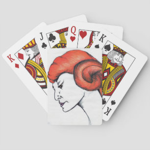 Tangerine Orange Haired Woman Portrait Pop Art Playing Cards