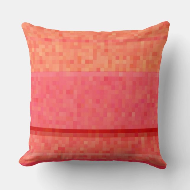 Tangerine orange red and pink pixel blocks cushion (Front)