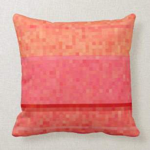 Tangerine orange red and pink pixel blocks cushion