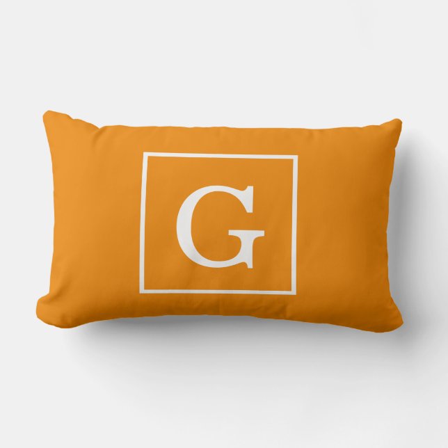 Tangerine Orange White Framed Initial Monogram Lumbar Cushion (Front)