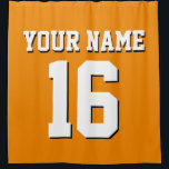 Tangerine Orange White Sports Jersey Team Jersey Shower Curtain<br><div class="desc">Preppy Solid Colour Team Jersey / Sports Jersey / Football Jersey / Rugby Jersey with Custom Name Customise this with your own name or team name and a number. You can change the size, colour and placement of the text if you need to make changes, change the colour of or...</div>