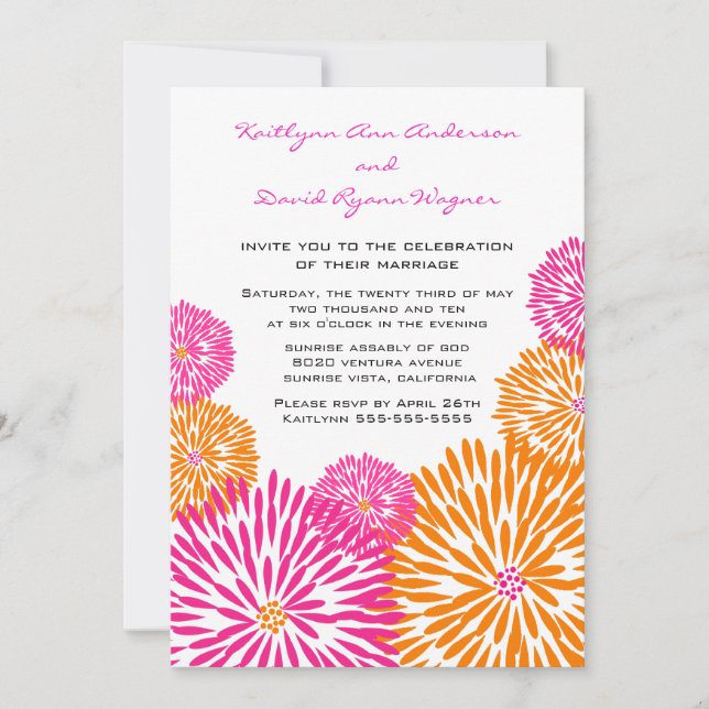 Tangerine & Pink  Floral Wedding Invitation (Front)