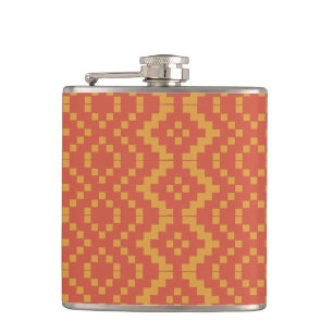 Tangerine Red Tribal Ethnic Egyptian Basket Weave Hip Flask