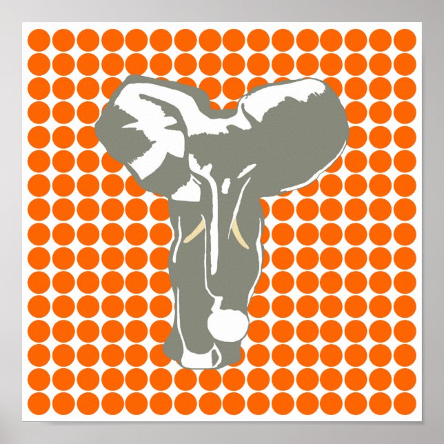 Tangerine Safari Dot with Pop Art Elephant Poster (Front)