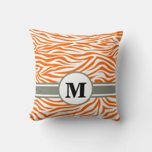 Tangerine Safari Zebra with Monogram Cushion