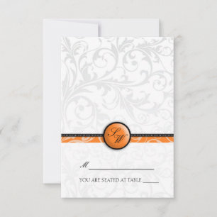 Tangerine Swirl Monogram Folding Tent Place Card